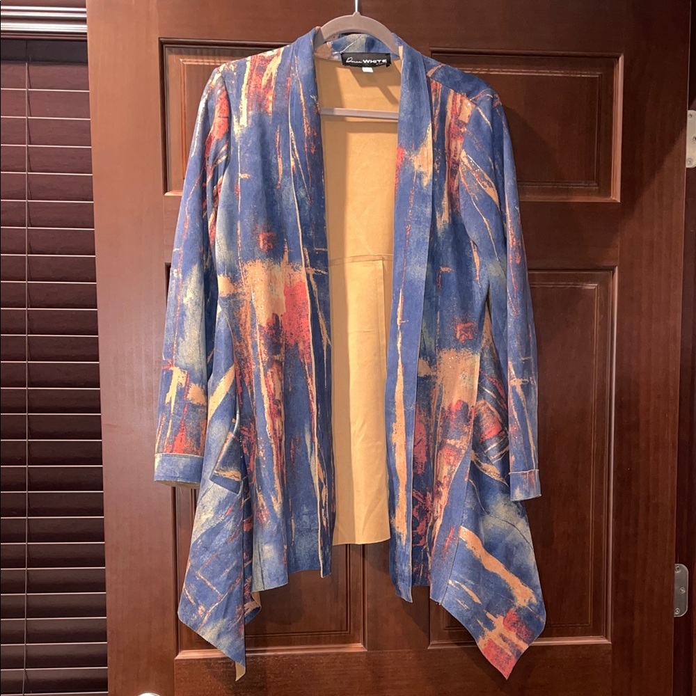 Donna white Blue and Orange Open Front Cardigan